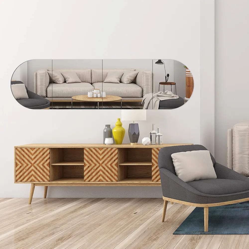 Peel and Stick Unbreakable Full-Length Wall Flexible Mirror 40x120cm peel and stick mirror – Shatterproof Decorative Mirror for Home & Gym Use Half Length Available in Oval Rectangle and Semi Oval   .