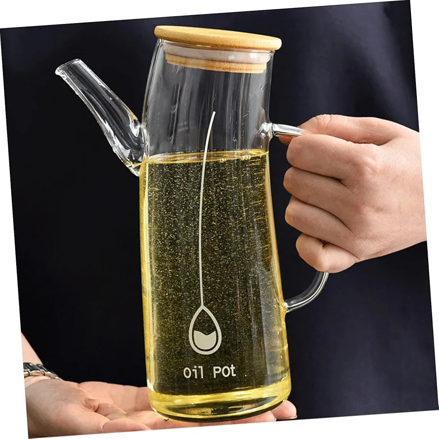 700ml Multipurpose curved oil Jar, perfect for oil, vinegar, soy sauce, etc. The curved glass oil dispenser can  be used in a bar, cafe shop, hotel, restaurant. The elegant appearance is a wonderful a