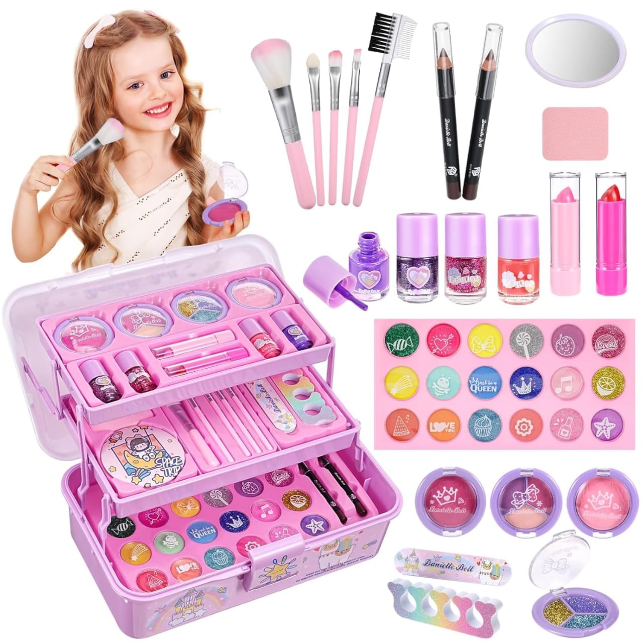 Danielle Kids Make-Up Set – Safe Washable Pretend Play Cosmetic Kit for Girls Gift Set
