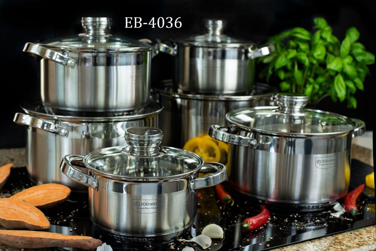 EDENBERG 12pc Edenburg Stainless Steel Cookware. Suitable to cook any recipe and selected to handle a large range of kitchen tasks. Exceptionally durable dishwasher safe cookware for easy clean up. Du