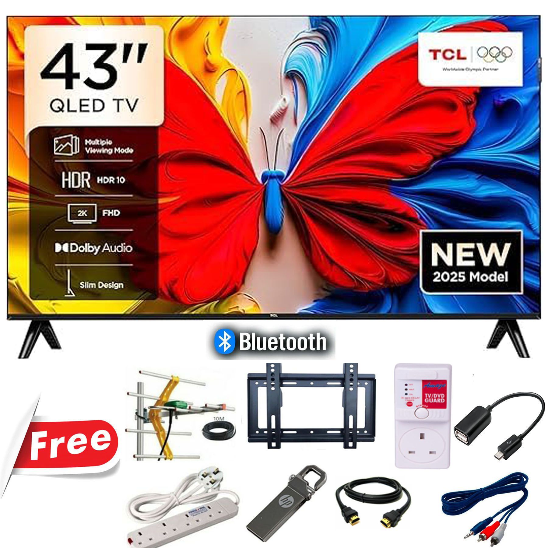 BLUETOOTH-ENABLED TCL 43" INCH QLED FRAMELESS 2K FHD SMART TV ANDROID TV NETFLIX ,YOUTUBE TELEVISION INBUILT DECODER , BUILT-IN WIFI, APP STORE 1GB-RAM 8GB-ROM 2*USB PORTS,3*HDMI+6 FREE GIFTS