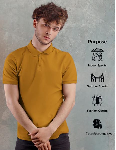 Fashion 100% Heavy Duty Mustard Yellow Cotton Men Polo Tshirt