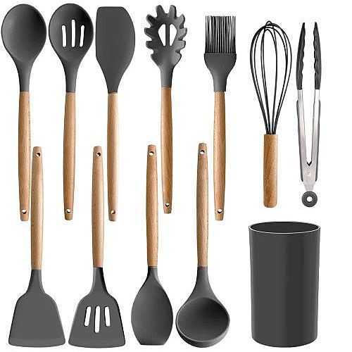 ✔️▪️12pc Silicone Non-Stick Cooking Spoon Set With Holder▪️💦Premium-quality 12-piece Silicone Kitchen Utensil Set for versatile culinary tasks
Sturdy combination of high-quality silicone and natural