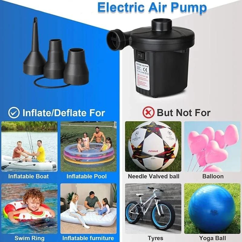 AC Electric Air Pump, Air Mattress Portable Pump for Inflatables Pool Floats, Blow Up Pool Raft Bed Boat Toy, Inflator Deflator with 3 Nozzles