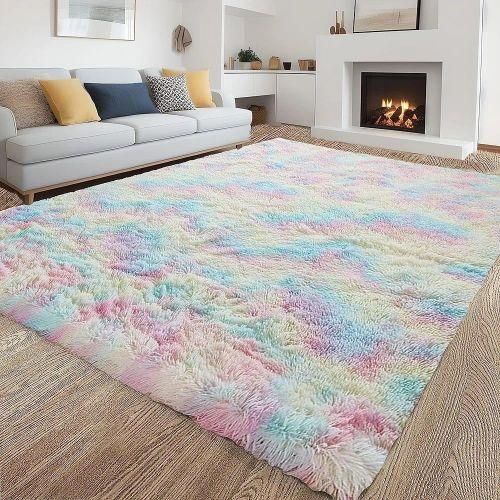 Soft Fluffy Light Pink Patches Carpets Non-slip Rugs Floor Mat-Easy To Wash-5x8 size