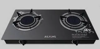 Ailyons Infrared Glass Top Double Burner Gas Cooker Tempered Glass 2 Burner Table Top Stove Auto Ignition Energy Saving Infrared Technology Durable Brass Burners Fast Efficient Cooking Home Use
