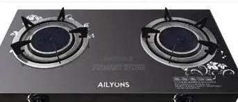 Ailyons Infrared Glass Top Double Burner Gas Cooker Tempered Glass 2 Burner Table Top Stove Auto Ignition Energy Saving Infrared Technology Durable Brass Burners Fast Efficient Cooking Home Use