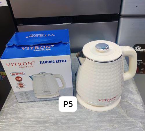 VITRON 2L 1500W Electric Kettle Heater Jug 304 Stainless Steel Double Wall Insulation Cordless Embossed Design P5 P6