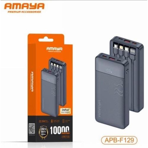 Amaya APB-F129 10000mAh Power Bank 22.5W Fast Charging Built-in 4 Cables USB-C LED Display Portable Charger for Android iPhone Travel Backup Battery