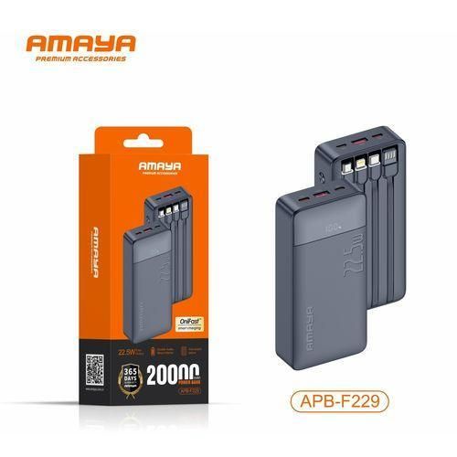 Amaya APB-F229 20000mAh Power Bank 22.5W Fast Charging Built-in 4 Cables USB-C LED Display Portable Charger for Android iPhone Travel Backup Battery