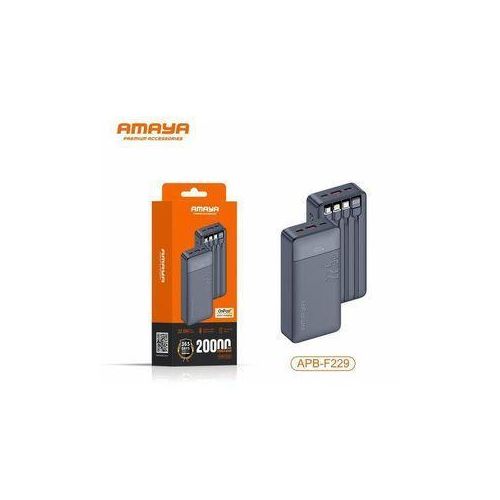 Amaya APB-F229 20000mAh Power Bank 22.5W Fast Charging Built-in 4 Cables USB-C LED Display Portable Charger for Android iPhone Travel Backup Battery