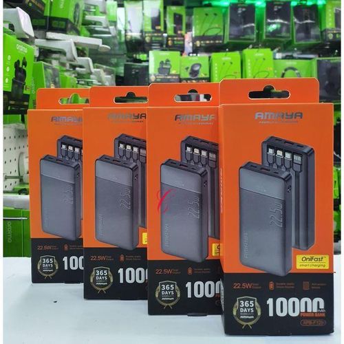 Amaya APB-F129 10000mAh Power Bank 22.5W Fast Charging Built-in 4 Cables USB-C LED Display Portable Charger for Android iPhone Travel Backup Battery