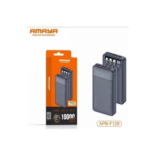 Amaya APB-F129 10000mAh Power Bank 22.5W Fast Charging Built-in 4 Cables USB-C LED Display Portable Charger for Android iPhone Travel Backup Battery