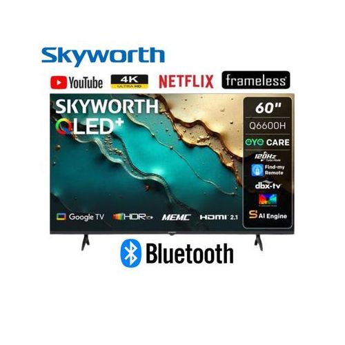 Skyworth 60 Inch QLED 4K Smart Google TV 60Q6500H Frameless | Dolby Vision, Dolby Atmos, WiFi, Netflix, YouTube, Chromecast, Voice Control HDR LED TV Kenya