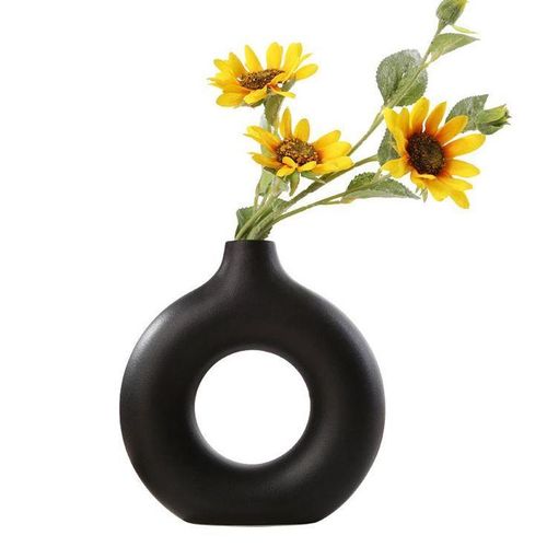 Black an white Plastic Donut Vase Set of 3 – Modern Minimalist Hollow Round for Living Room, Office & Home DécorPerfect for displaying fresh flowers, dried blooms, or standing alone as statement décor