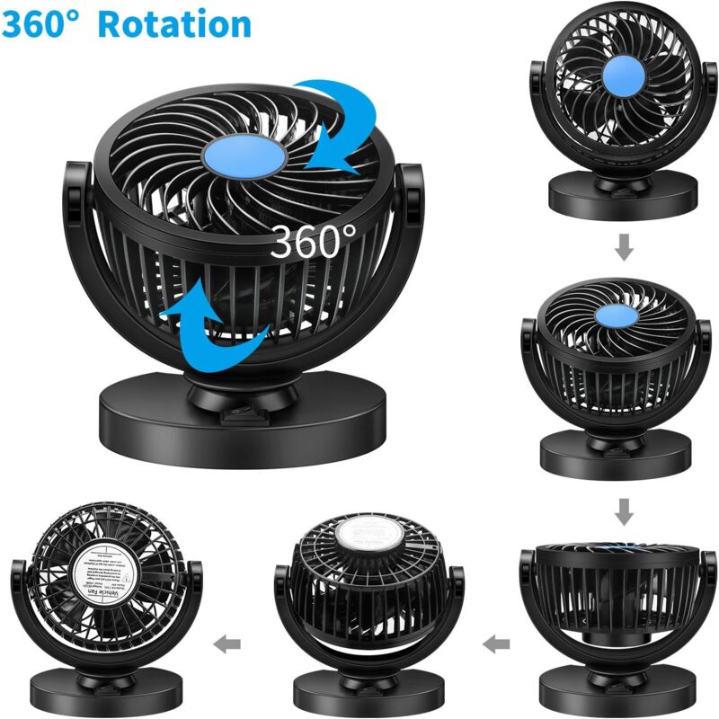 12V DC Electric Car Single Head Fan for Dashboad 360 Degree Rotatable Car Auto Powerful Cooling Air Fan, adjustable car air cooler car fan covers all areas of your car,to let the air coolness be cover