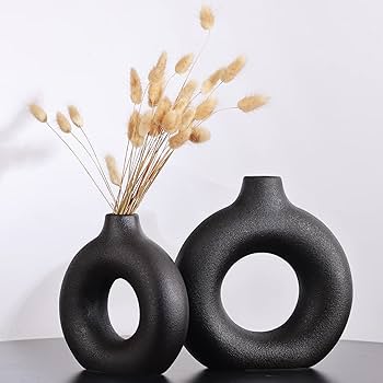 Black an white Plastic Donut Vase Set of 3 – Modern Minimalist Hollow Round for Living Room, Office & Home DécorPerfect for displaying fresh flowers, dried blooms, or standing alone as statement décor
