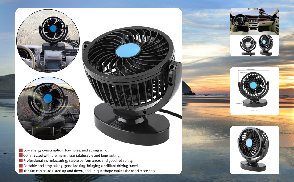 12V DC Electric Car Single Head Fan for Dashboad 360 Degree Rotatable Car Auto Powerful Cooling Air Fan, adjustable car air cooler car fan covers all areas of your car,to let the air coolness be cover