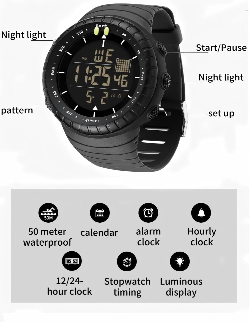 5.11 Tactical DIGITAL MENS WOMEN WRISTWATCH WATERPROOF SPORT WATCH ANALOG WATCH Waterproof design suitable for various sports activities.Features include a durable resin strap and scratch-resistant .
