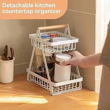 Nordic Fruit Rack, Upgraded Large 2 Tier Fruit Basket for Kitchen Countertop Organizer, Portable Metal Wire Fruit Bowl Vegetable Storage Basket Tiered Fruit Stand Holder with Wooden Handle