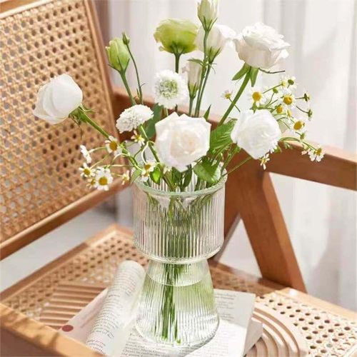 Ribbed Glass Flower Vase Modern Vase Home Decor for Centerpiece Table Living Room, Bedroom Size 19cm Height is designed for both functional use with fresh blooms and as a standalone decorative accent