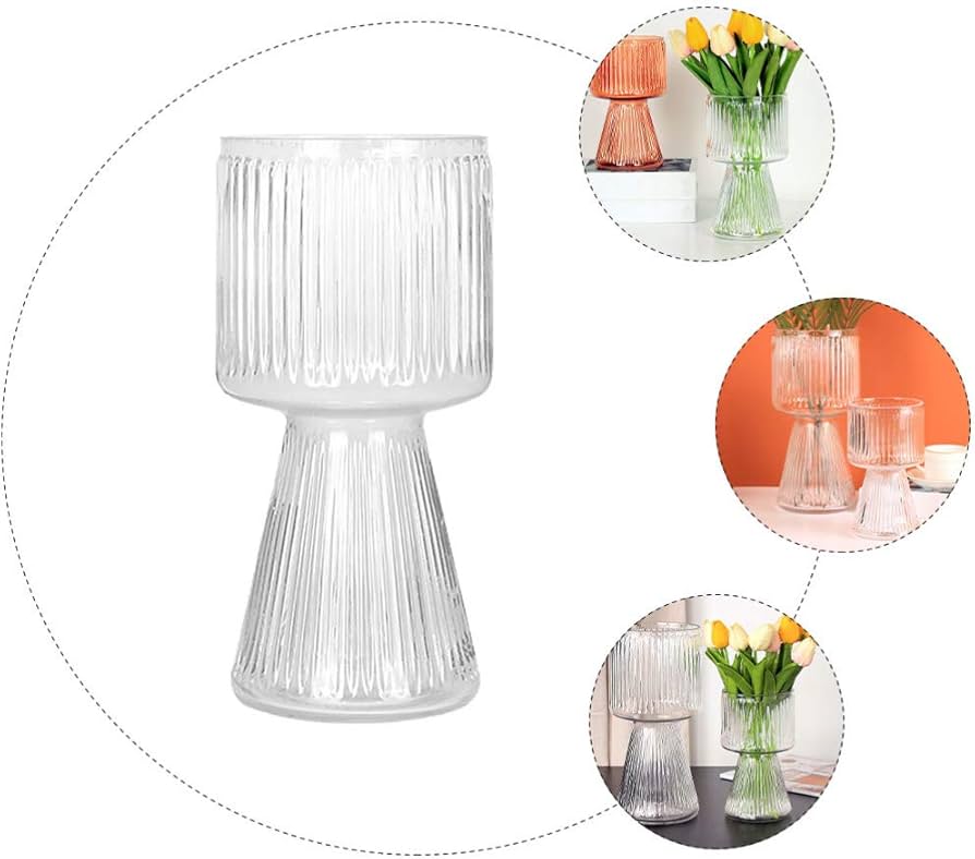 Ribbed Glass Flower Vase Modern Vase Home Decor for Centerpiece Table Living Room, Bedroom Size 19cm Height is designed for both functional use with fresh blooms and as a standalone decorative accent