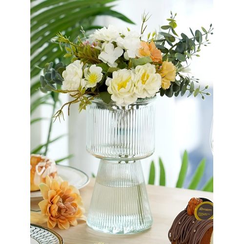 Ribbed Glass Flower Vase Modern Vase Home Decor for Centerpiece Table Living Room, Bedroom Size 19cm Height is designed for both functional use with fresh blooms and as a standalone decorative accent