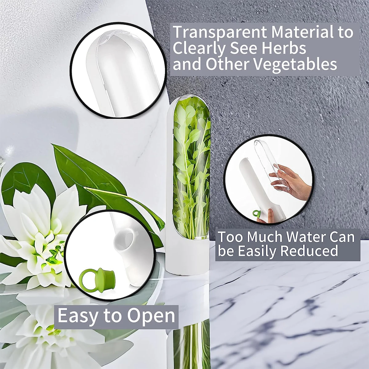 Herb Saver Pod Herb Keeper Vegetable Fresh Cilantro Containers for Refrigerator Keeping Bottle Herb Preserver It works by keeping the stems submerged in a refillable water reservoir for the leaves.