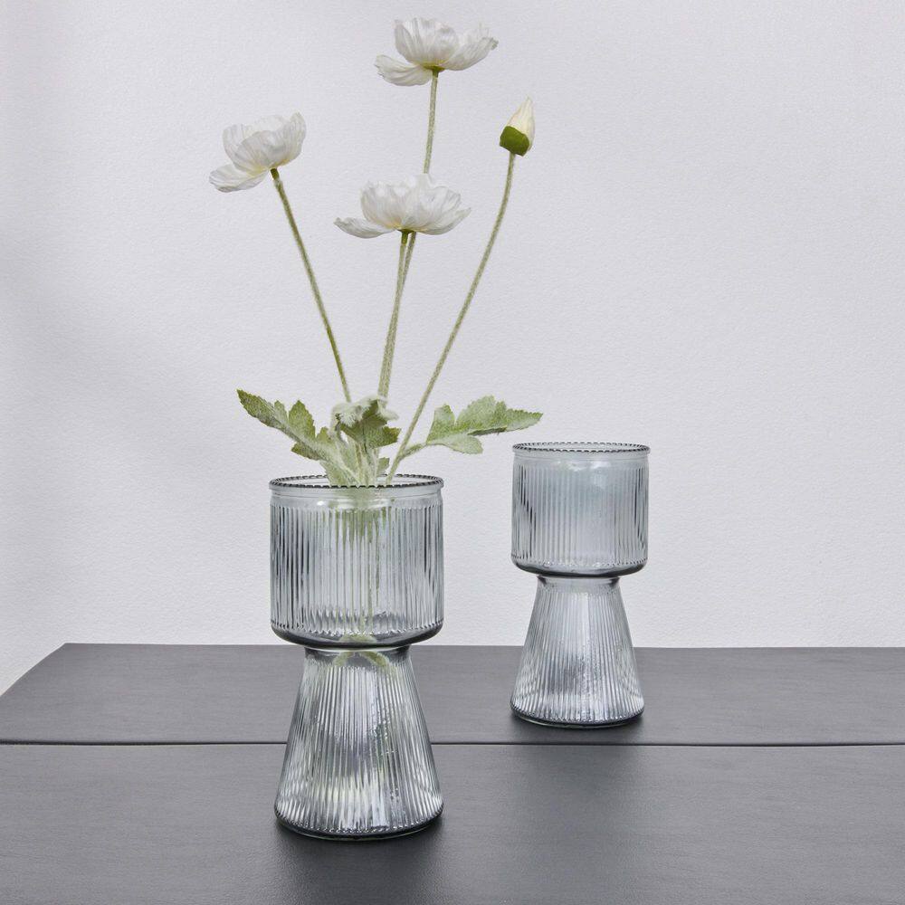 Ribbed Glass Flower Vase Modern Vase Home Decor for Centerpiece Table Living Room, Bedroom Size 19cm Height is designed for both functional use with fresh blooms and as a standalone decorative accent