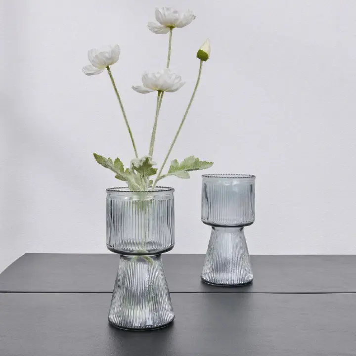 Ribbed Glass Flower Vase Modern Vase Home Decor for Centerpiece Table Living Room, Bedroom Size 19cm Height is designed for both functional use with fresh blooms and as a standalone decorative accent