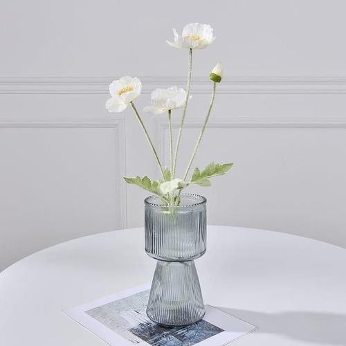Ribbed Glass Flower Vase Modern Vase Home Decor for Centerpiece Table Living Room, Bedroom Size 19cm Height is designed for both functional use with fresh blooms and as a standalone decorative accent