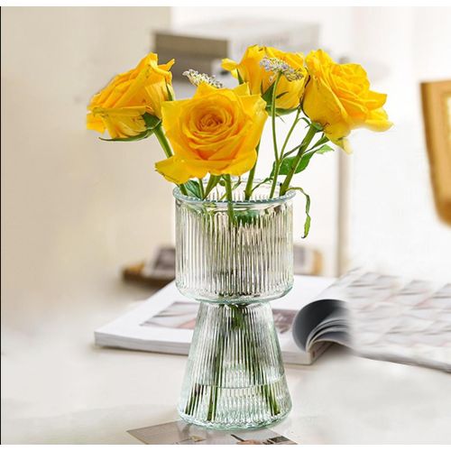 Ribbed Glass Flower Vase Modern Vase Home Decor for Centerpiece Table Living Room, Bedroom Size 19cm Height is designed for both functional use with fresh blooms and as a standalone decorative accent
