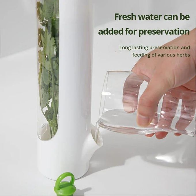 Herb Saver Pod Herb Keeper Vegetable Fresh Cilantro Containers for Refrigerator Keeping Bottle Herb Preserver It works by keeping the stems submerged in a refillable water reservoir for the leaves.