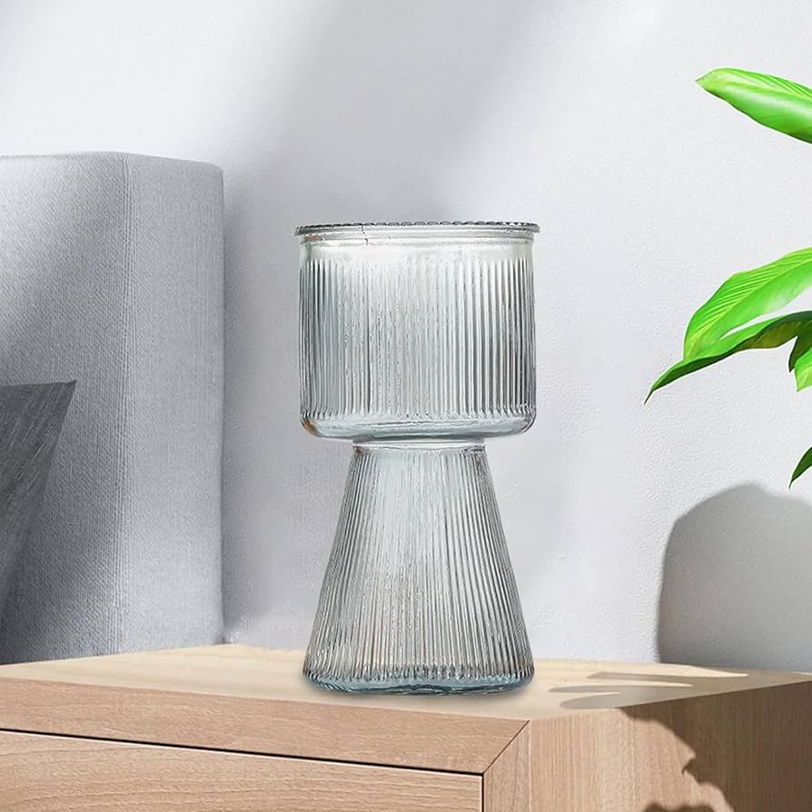 Ribbed Glass Flower Vase Modern Vase Home Decor for Centerpiece Table Living Room, Bedroom Size 19cm Height is designed for both functional use with fresh blooms and as a standalone decorative accent