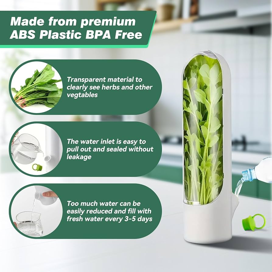 Herb Saver Pod Herb Keeper Vegetable Fresh Cilantro Containers for Refrigerator Keeping Bottle Herb Preserver It works by keeping the stems submerged in a refillable water reservoir for the leaves.