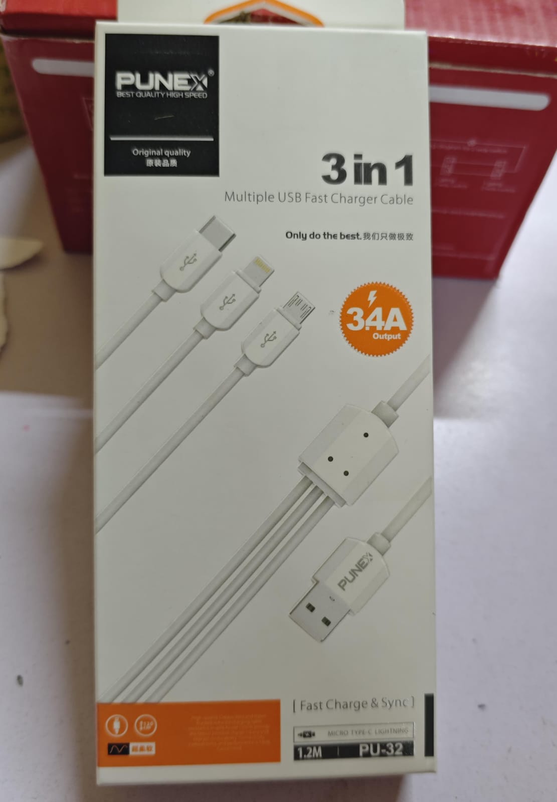 Punex PU-32 3-in-1 Fast Charging & Data Sync Cable - Micro / Type-C / iPhone