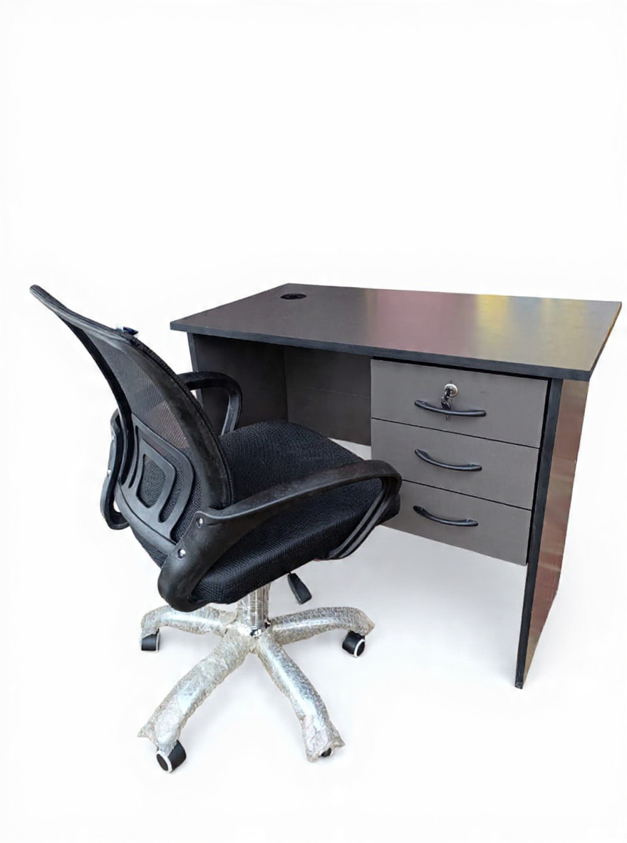 1-Meter Office/Study Desk with Ergonomic Office Chair – Durable & Comfortable for Home & Office gray