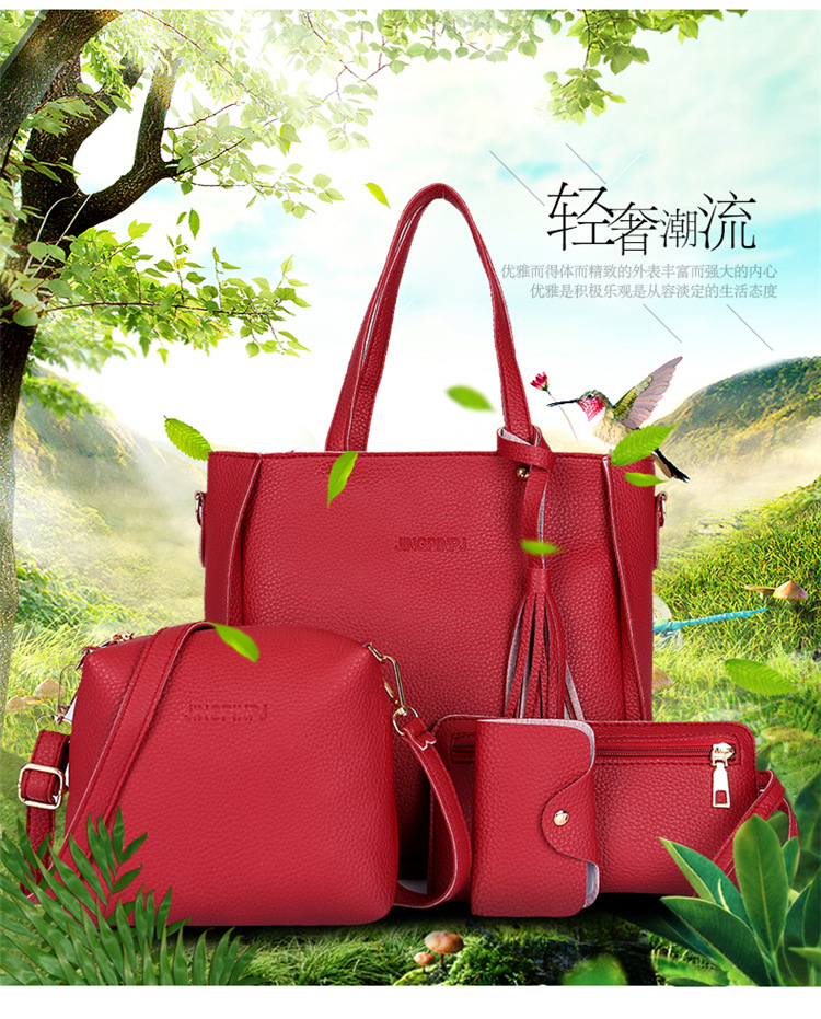 Best-selling Value Set 4-piece-set PU Leather Fashion Best-selling Trend Lychee Cross Messenger Mother Bag Handbags Women Bag Package Pu Single
