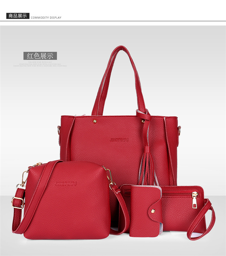 Best-selling Value Set 4-piece-set PU Leather Fashion Best-selling Trend Lychee Cross Messenger Mother Bag Handbags Women Bag Package Pu Single