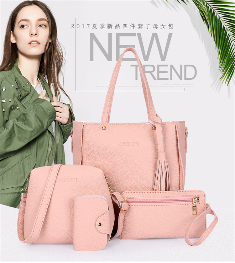 Best-selling Value Set 4-piece-set PU Leather Fashion Best-selling Trend Lychee Cross Messenger Mother Bag Handbags Women Bag Package Pu Single