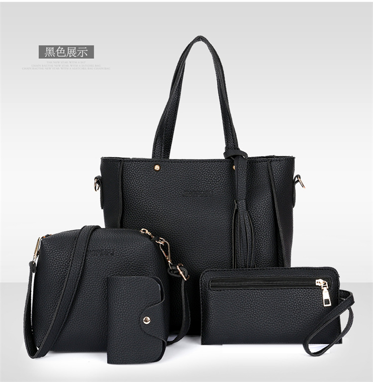 Best-selling Value Set 4-piece-set PU Leather Fashion Best-selling Trend Lychee Cross Messenger Mother Bag Handbags Women Bag Package Pu Single