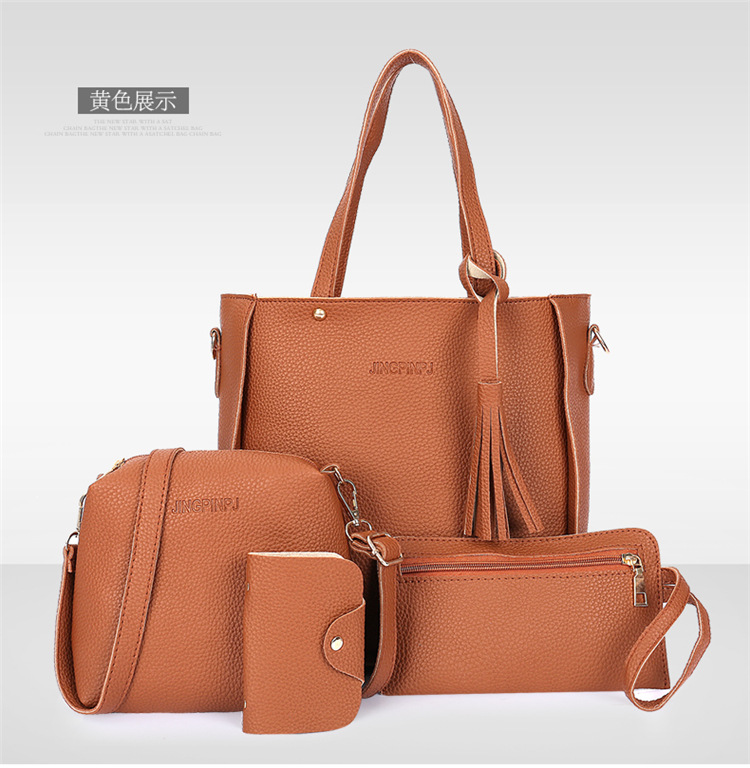 Best-selling Value Set 4-piece-set PU Leather Fashion Best-selling Trend Lychee Cross Messenger Mother Bag Handbags Women Bag Package Pu Single