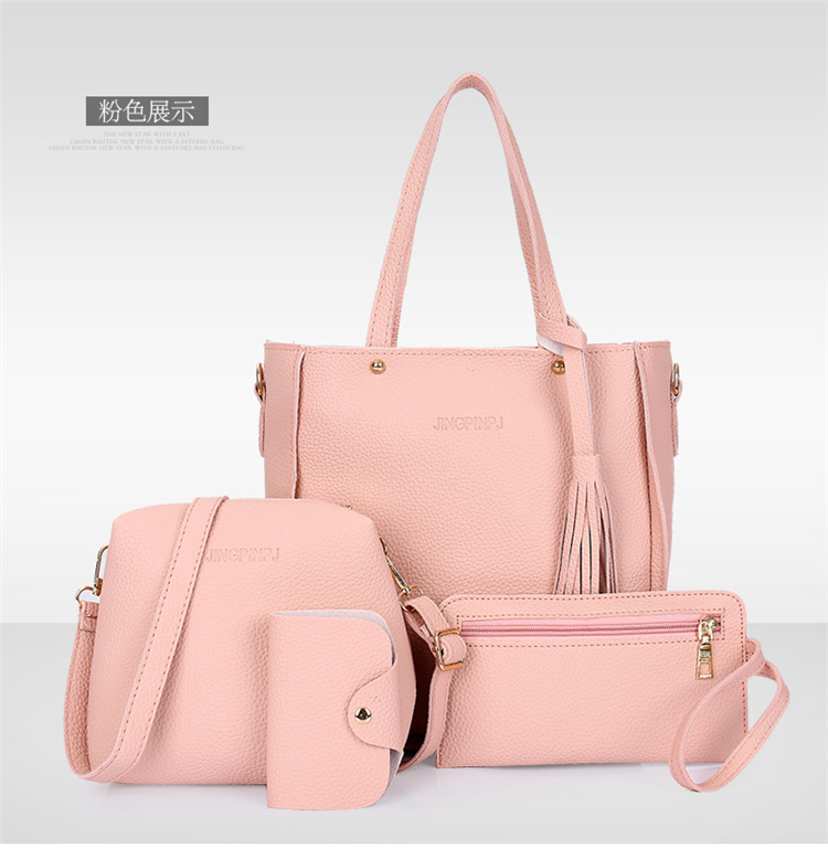 Best-selling Value Set 4-piece-set PU Leather Fashion Best-selling Trend Lychee Cross Messenger Mother Bag Handbags Women Bag Package Pu Single