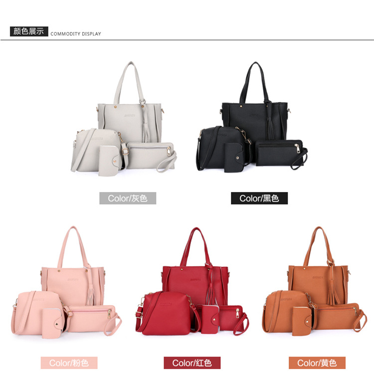 Best-selling Value Set 4-piece-set PU Leather Fashion Best-selling Trend Lychee Cross Messenger Mother Bag Handbags Women Bag Package Pu Single