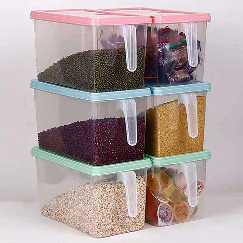 Plastic Cereal/ Fridge Containers Have an Air Tight Lid that helps to keep your food clean and fresh. Keep your kitchen/fridge well organized and in order. It has a capacity of about four liters. Easi
