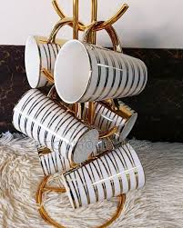 Gold Long Ceramic Mugs Set Elegant Tall Coffee and Tea Cups Luxury Gold Finish Drinkware for Home, Office, Café and Gift Use Durable Stylish Mug Collection for Everyday Beverages