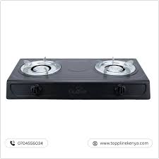 Olelon 2 Burner Black Metallic Tabletop Gas Stove Cooker, Portable Double Burner Gas Hob for Home Kitchen, Durable Heavy-Duty Efficient LPG Cooking Stove for Fast Everyday Meal Preparation
