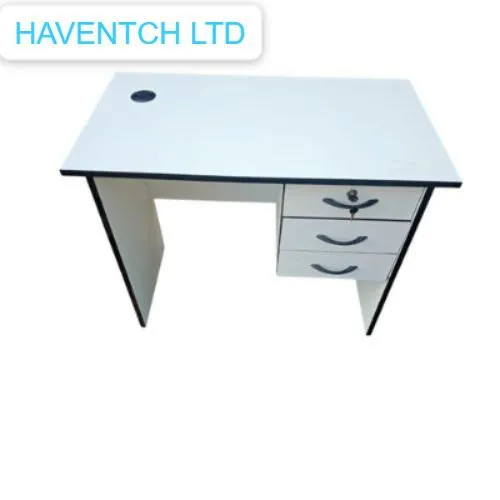 Office Desk 1 Metre White, Durable Home Office Workstation with 3 Storage Drawers & 1 Key Lock, Comfortable Modern Study Table for Laptop, Writing & Office Use, Strong Stable and Space-Saving Design