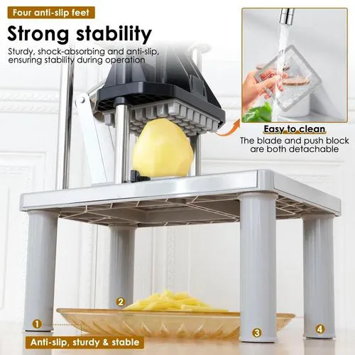 Brand New French Fries Cutter Chips Cutter Potato Chipper Manual Vegetable Fruit Dicer Stainless Steel Blade Slicer Durable Kitchen Tool for Home Restaurant Easy Operation Uniform Cutting