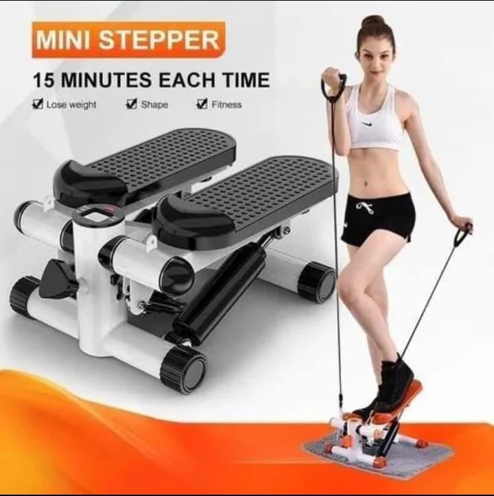 Mini Stepper with Resistance Bands (Compact Home Fitness Step Machine) – Hydraulic Cardio Stepper with Digital Display, Non-Slip Pedals & Arm Training Bands for Full Body Workout, Weight Loss & Toning